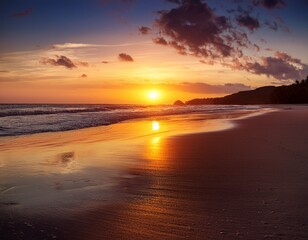 Obraz premium Puesta de sol en una playa paradisiaca