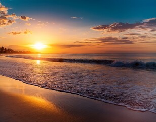 Obraz premium Puesta de sol en una playa paradisiaca