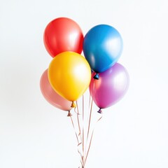 Colorful balloons floating against a minimalist white background