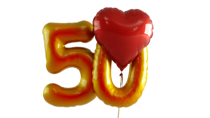 Numbers fifty hundred Balloon with red heart Isolated on transparent background
