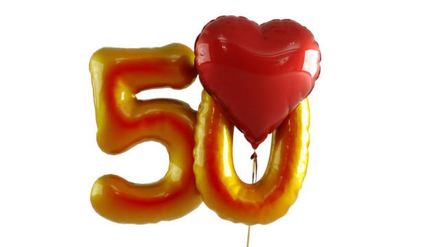 Numbers fifty hundred Balloon with red heart Isolated on transparent background