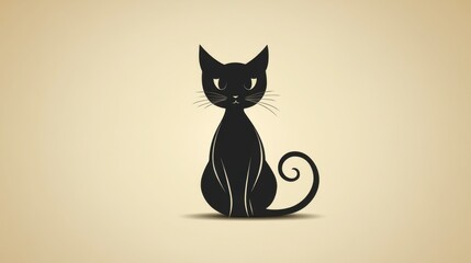 Black Cat Illustration with Playful Expression on Light Background