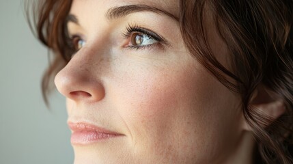 Close-up of a woman's thoughtful, focused expression
