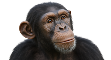 Chimpanzee Looking Upward with Curiosity and Contemplation in a Studio Shot