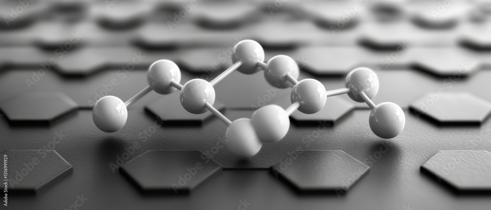 Poster molecular structure on hexagonal background symbolizing science technology and innovation with monoc