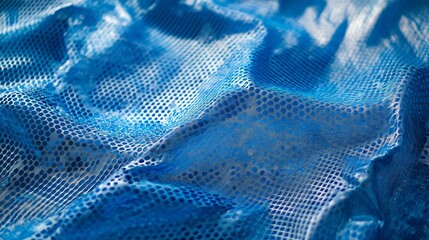 Close-up of a Wavy and Textured Blue Plastic Tarpaulin