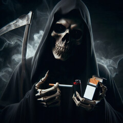 grim reaper cigarette smoking kills health danger lethal lung threat tobacco addiction cancer symbol temptation offer death