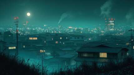 Fototapeta premium 月夜に浮かぶ住宅街