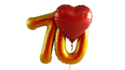 Numbers seventy hundred Balloon with red heart Isolated on transparent background
