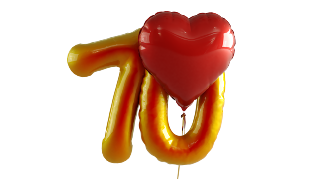 Numbers seventy hundred Balloon with red heart Isolated on transparent background - Powered by Adobe