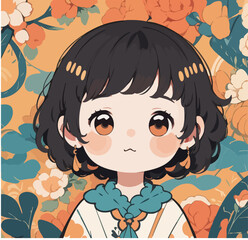 Cartoon Asian girl illustration character