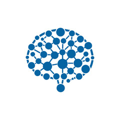 modern human brain in low poly particles tech style Logo design. Brain Tech Logo Design Vector design.