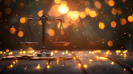 Glowing Balanced Scales Representing Financial Growth and Opportunities