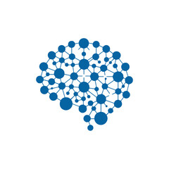 modern human brain in low poly particles tech style Logo design. Brain Tech Logo Design Vector design.