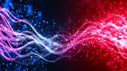 Abstract Blue Red Particle Wave Background Glowing Light Streaks Bokeh