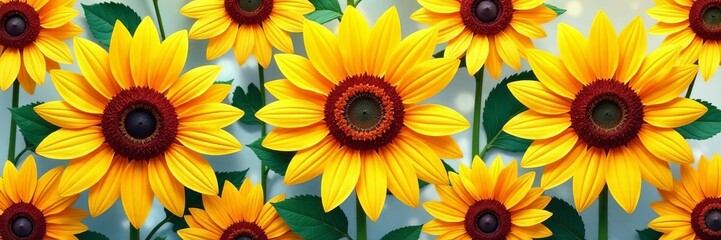 Obraz premium Beautiful sunflower repeat design for fabric or wallpaper, floral, fabric, seamless