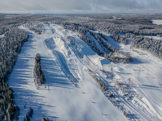 Vuokatti winter sport area in Sotkamo, Finland at wintertime