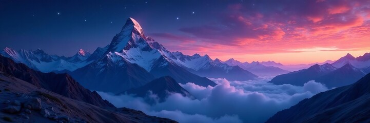 Astral night sky over majestic mountain range, space exploration, space, sci fi, astral