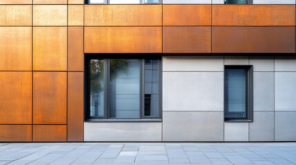 Close-up of the facade of a modern building in a urban city environment: architectural design and contemporary structure