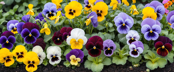 Colorful Pansy Flowers in Full Bloom