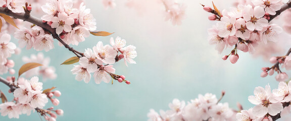 Obraz premium Cherry Blossom Branches: Soft Pastel Background