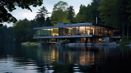 Obraz premium glass house lake