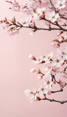 Cherry Blossom Branches on Soft Pink Background