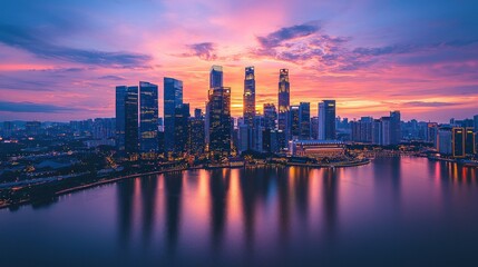 Fototapeta premium Singapore Skyline Sunrise Reflection
