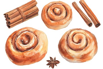 Fototapeta premium Watercolor style cinnamon buns in digital display 