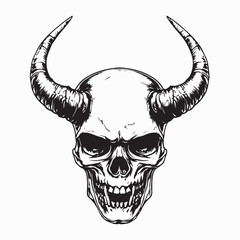Skull with Horns Vector. Devil Skull Illustration With Horns image vector isolated on white background.