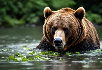 Obraz premium A Brown Bear Wading Through Shallow Water.