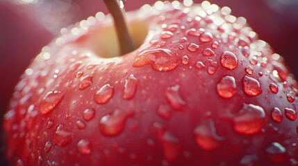 Close-up of Fresh Red Apple Covered in Water Droplets