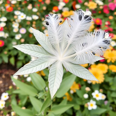 Obraz premium an unusual flower with silvery leaves and white fluffy inflorescences . Anaphalis margaritacea on a flower bed in the garden. Floral background.