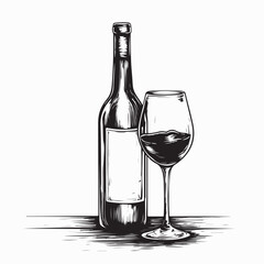 Bottle and glass with rose Wine Vector Image isolated on white background.