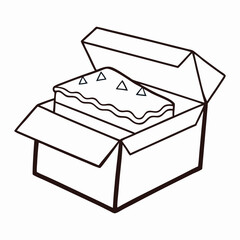 An open box revealing a rich, decadent chocolate cake with a moist texture and glossy frosting, tempting with its irresistible aroma and indulgent sweetness.