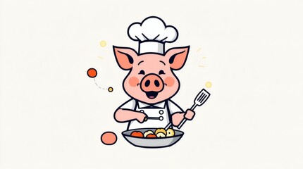 Fototapeta premium a cute pig chef is cooking a delicious meal with a smile