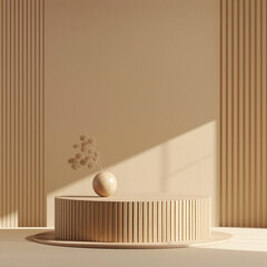 Minimalist Wooden Podium Mockup with Soft Light and Shadows