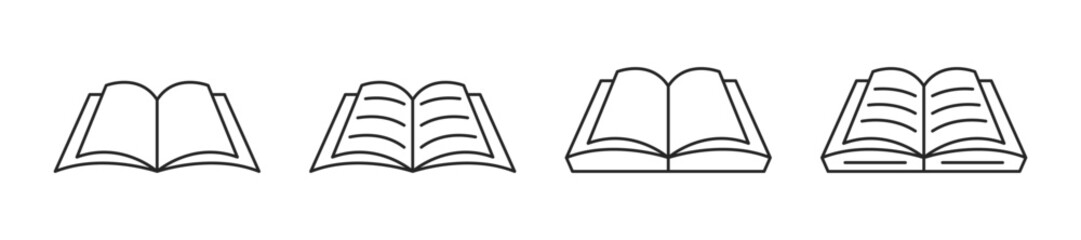 Book icon set. Book line art. Editable line width. Vector illustratio