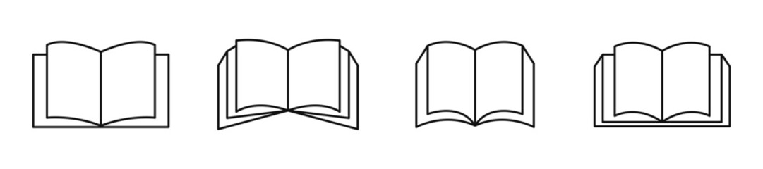 Book icon set. Open book icon symbol. Book line art style. Editable stroke width