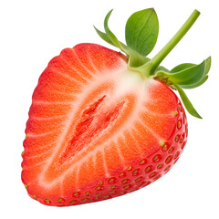 Juicy Red Strawberry Half Isolated Black Background Perfect for Food Blog Recipe Dessert Menu Design