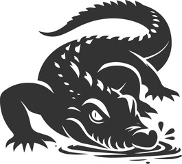 Crocodile sneaking up on prey with a low stance vector silhouette