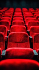 Obraz premium Captivating Rows of Red Velvet Seats in an Empty Theater Awaiting Audience for a Show or Performance
