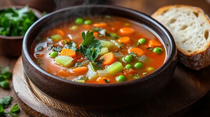Hearty Vegetable Soup in Bowl with Bread (1)