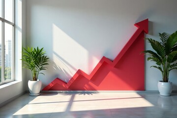 Modern office building with a rising graph on the wall, company, growth
