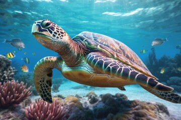 Obraz premium sea turtle swimming in sea