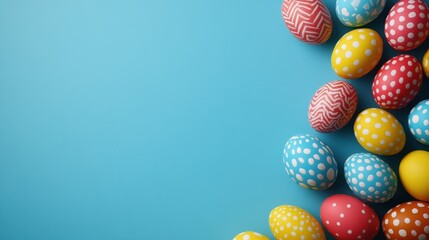 Festive easter eggs on a vibrant blue background creating a cheerful spring holiday atmosphere perfect for celebration and decoration with a bright and colorful palette