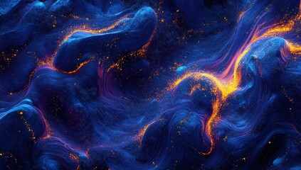 Naklejka premium Abstract blue and orange swirling nebula with glittering particles.