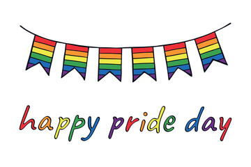 Obraz premium Colorful garland Gay pride flag Happy pride day LGBTQIA community Pride Month Vector hand drawn doodle for posters, stickers, logo, cards