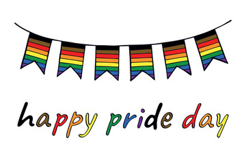 Obraz premium Colorful garland Gay pride flag Happy pride day LGBTQIA community Pride Month Vector hand drawn doodle for posters, stickers, logo, cards