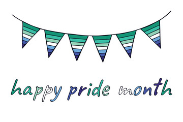 Obraz premium Colorful garland Gay men pride flag Happy pride day LGBTQIA community Pride Month Vector hand drawn doodle for posters, stickers, logo, cards